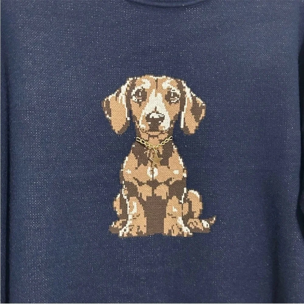 NEW Nikka K NAVY Dachshund Dog Sweater Puppy Gold Collar STAR HIGH QUALITY SZ M